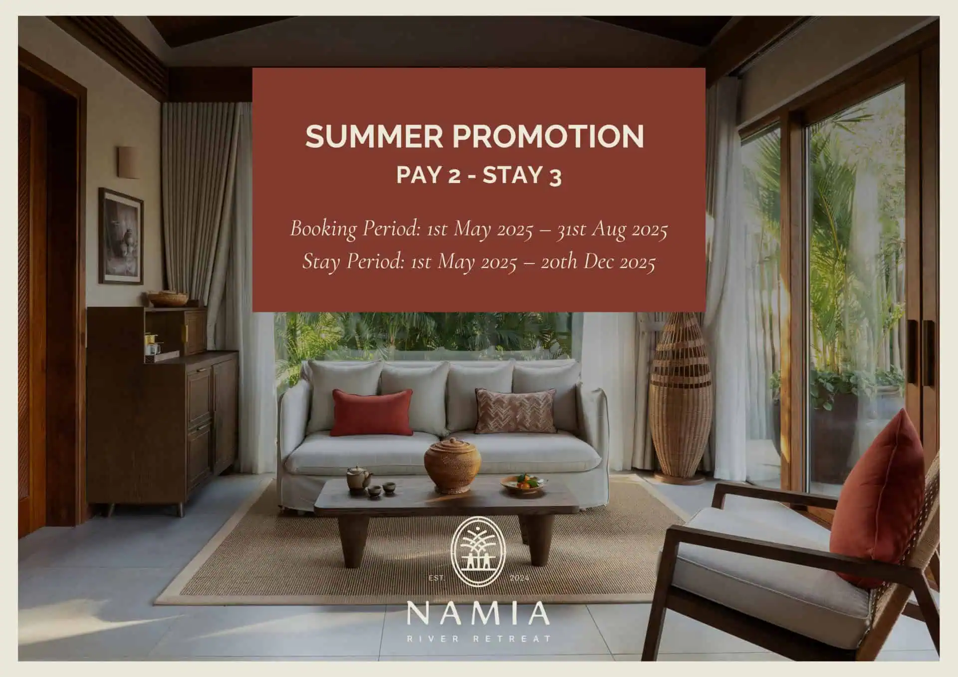 Namia Pay 2 Stay 3 offer